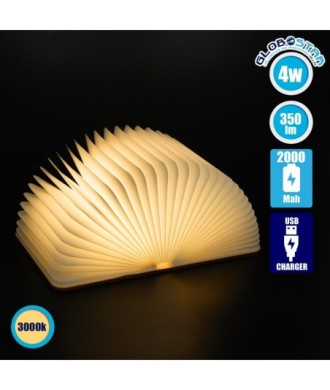 GLOBOSTAR® BOOKDECO 79635 Μοντέρνο Επιτραπέζιο Φωτιστικό Πορτατίφ LED 4W 350lm 180° DC 5V με USB 2.0 & Επαναφορτιζόμενη Μπαταρία Li-ion 3.2V 1000mAh IP20 Θερμό Λευκό 2700K - Μπεζ - Μ21.5 x Π16.5 x Υ2.2cm - 2 Χρόνια Εγγύηση